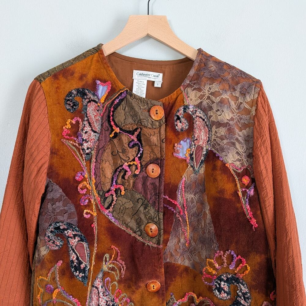 Coldwater Patchwork Blazer Jacket S Orange Artsy … - image 7